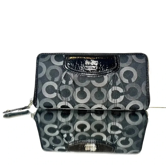 Coach Madison OP Art Black & Gray Lurex Metallic Outline Sophia Wallet 18608 - Picture 1 of 11